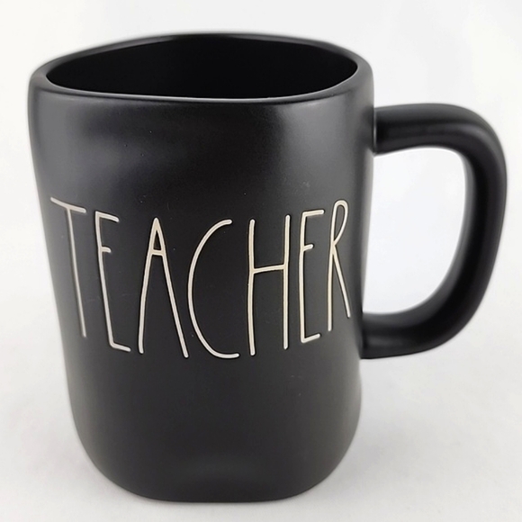 ⭐️2/ $50⭐️Rae Dunn  Artisan Flat Black Ceramic Mug White Large Letters TEACHER - Picture 10 of 10